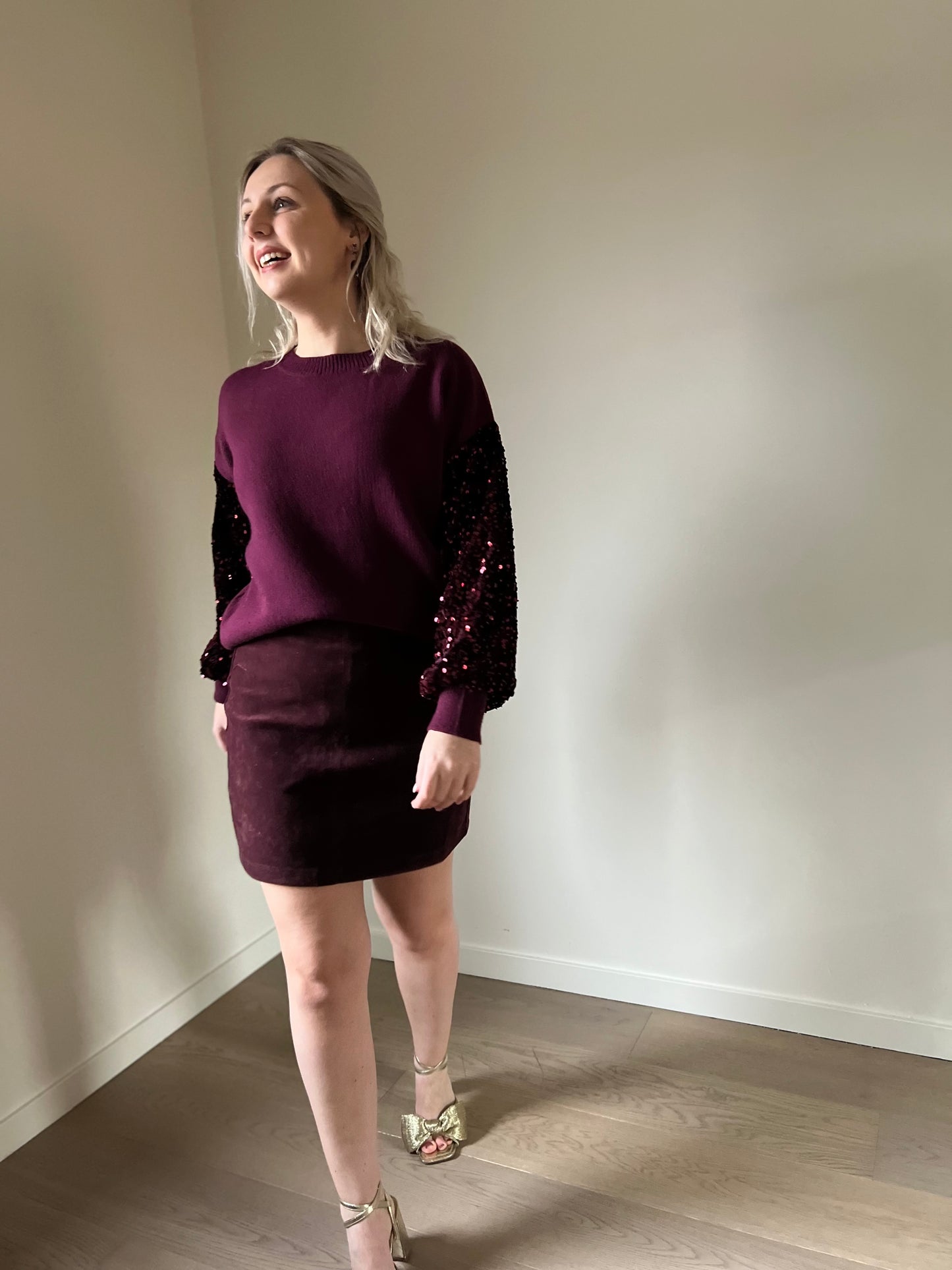 Suede skort burgundy