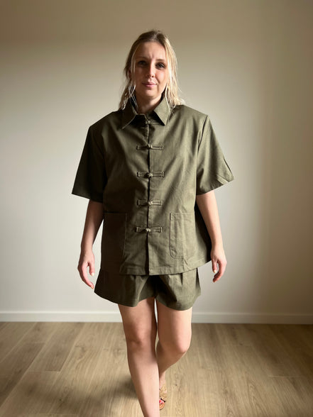 Mandarin linnen set - olive