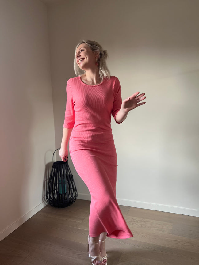 Coral ribbed dress