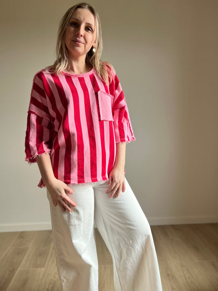 Red & Pink Striped Tee