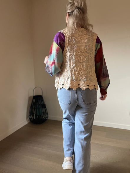 Crochet gilet beige