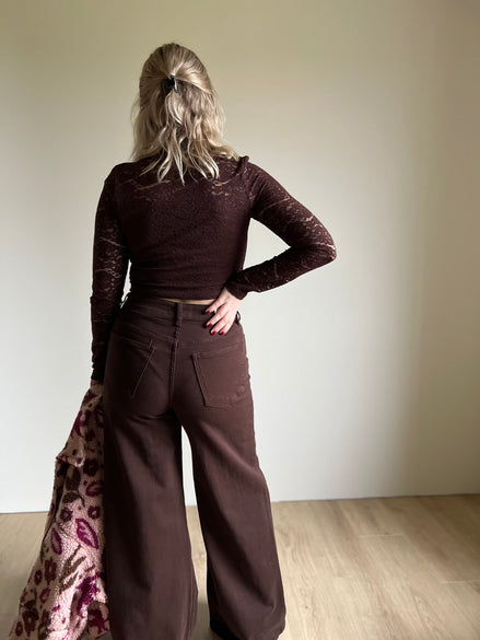 Wide leg brown jeans