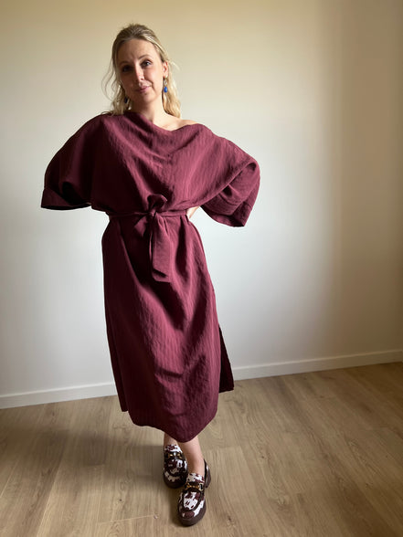 Burgundy wrapped dress