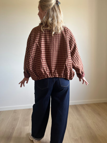 Checkered bomber jacket camel
