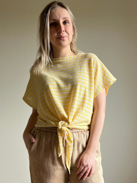 Striped tie-front top yellow