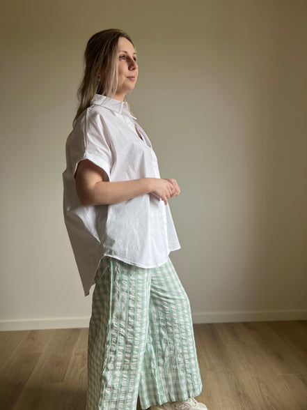 Wide-leg gingham trousers green