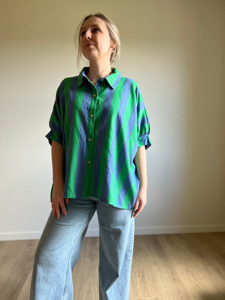 Big striped blouse green / blue