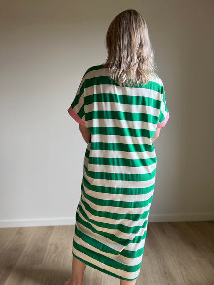 Striped dress green / pink