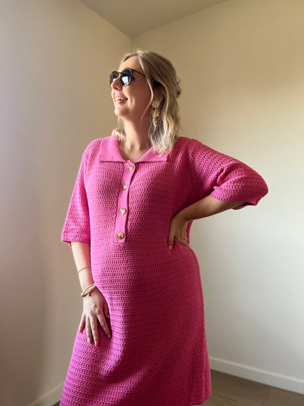 Gebreide jurk fuchsia