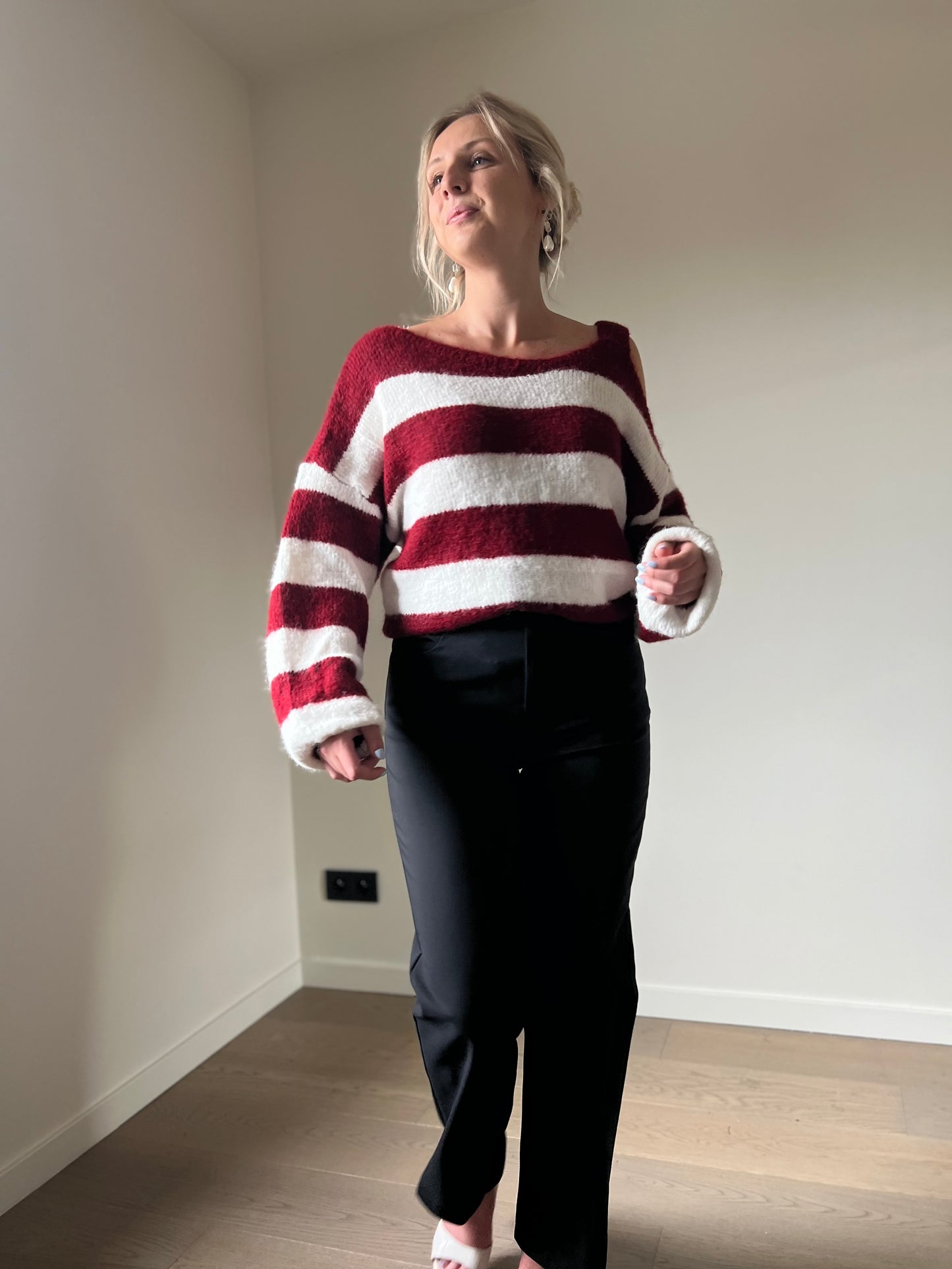 Striped off-shoulder knit