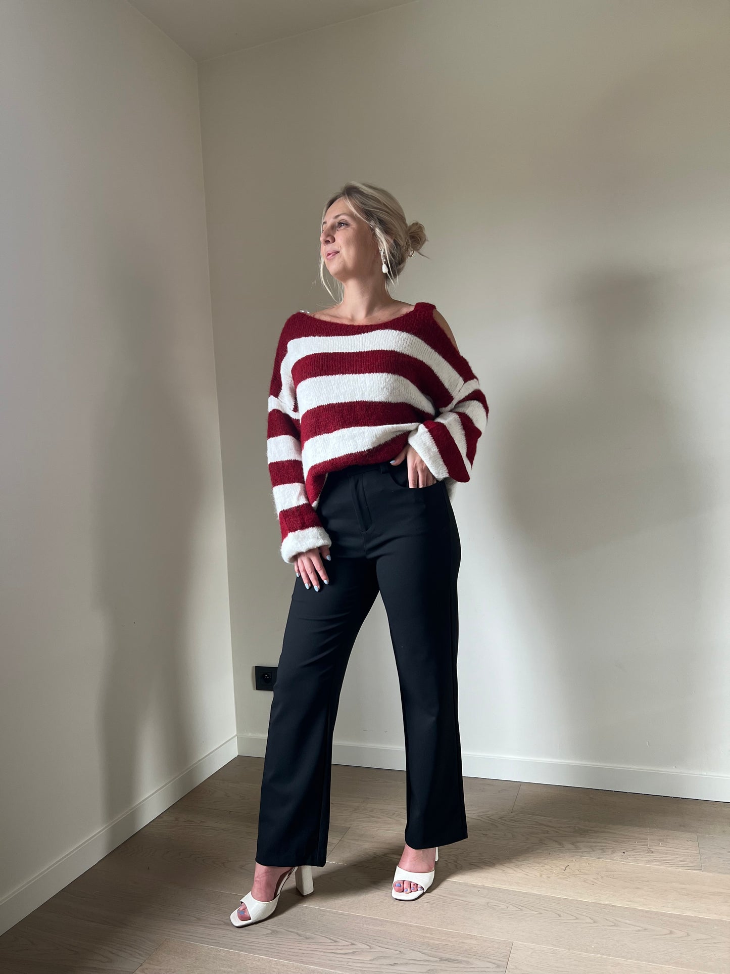 Striped off-shoulder knit