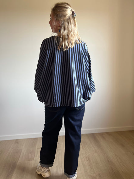 Striped Balloon Sleeve Top