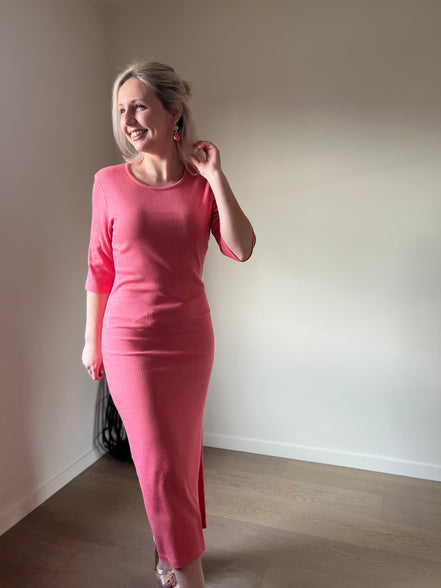 Coral ribbed dress
