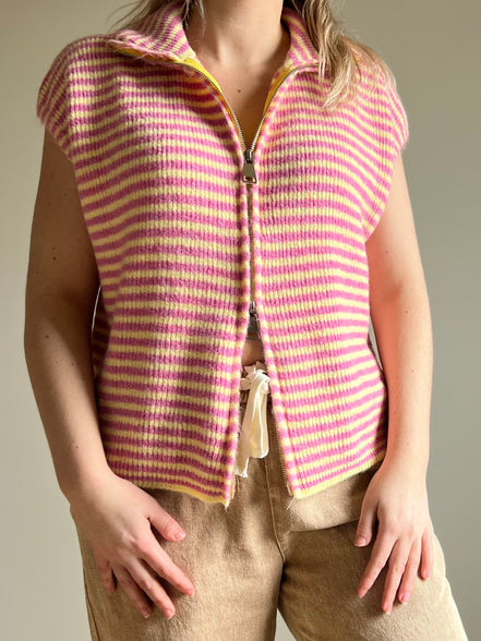 Sleeveless striped knit vest yellow