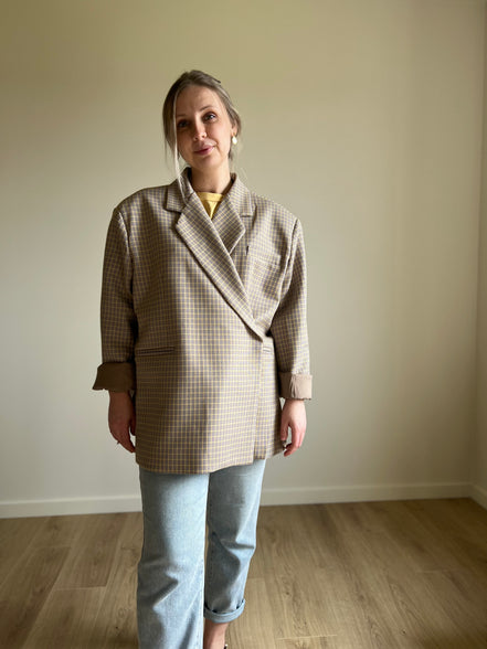 Oversized Checked Blazer taupe / yellow