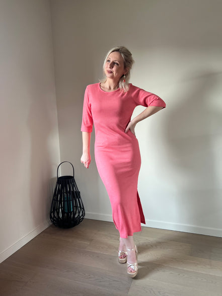 Coral ribbed dress