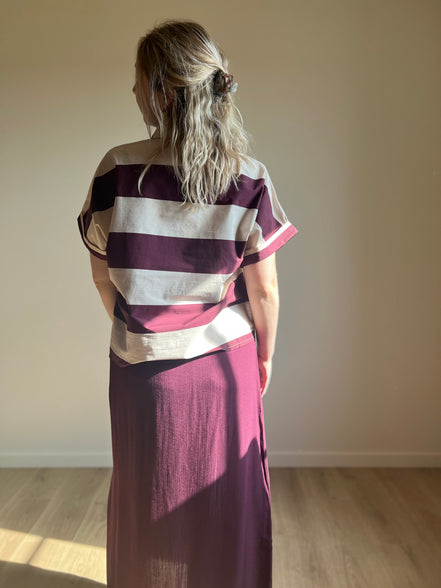 Striped Short Sleeve Shirt – Burgundy
