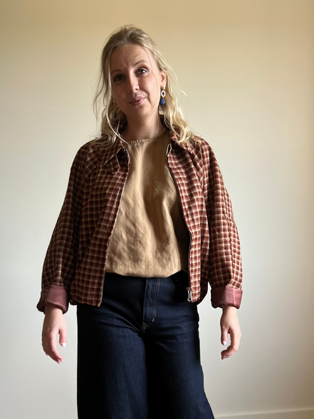 Checkered bomber jacket camel