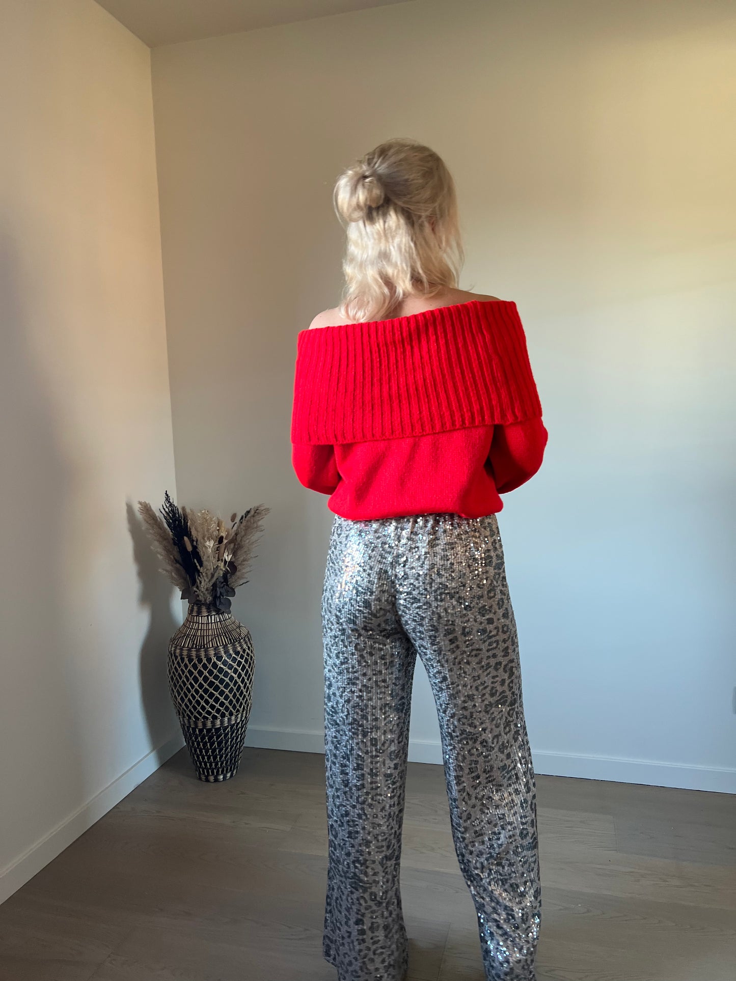 Red off-shoulder knit