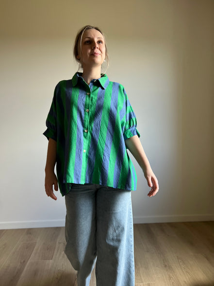 Big striped blouse green / blue