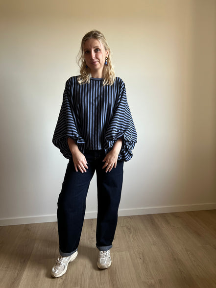 Striped Balloon Sleeve Top