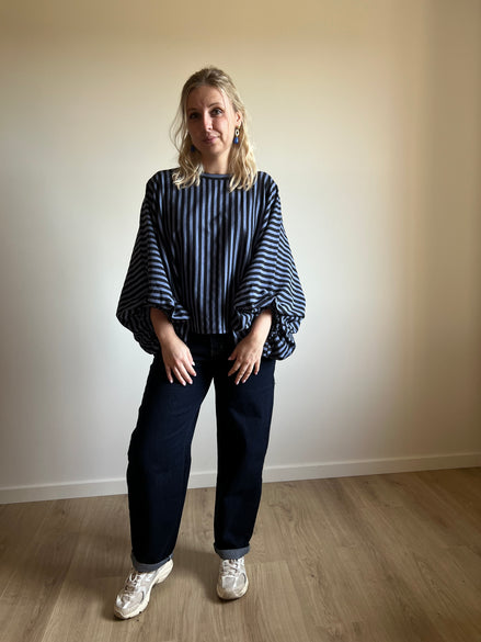 Striped Balloon Sleeve Top