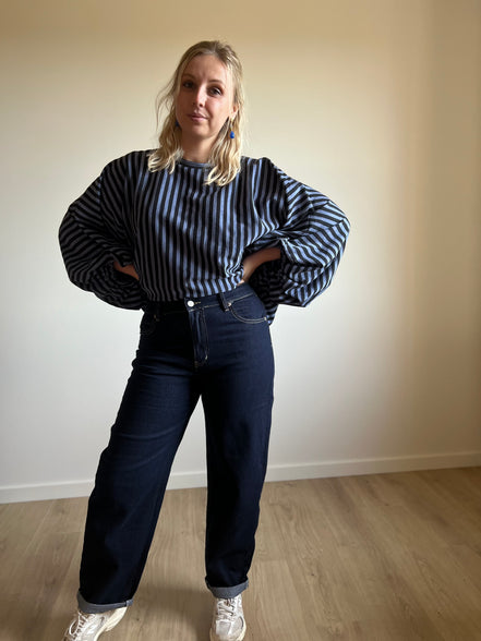 Striped Balloon Sleeve Top