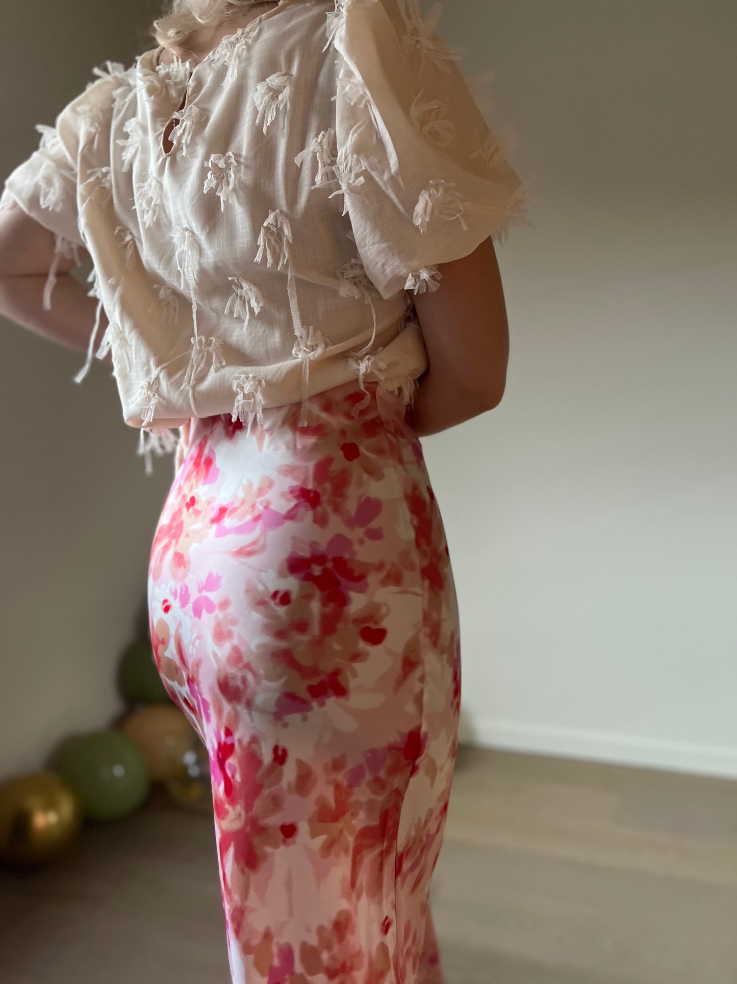 Pink floral skirt