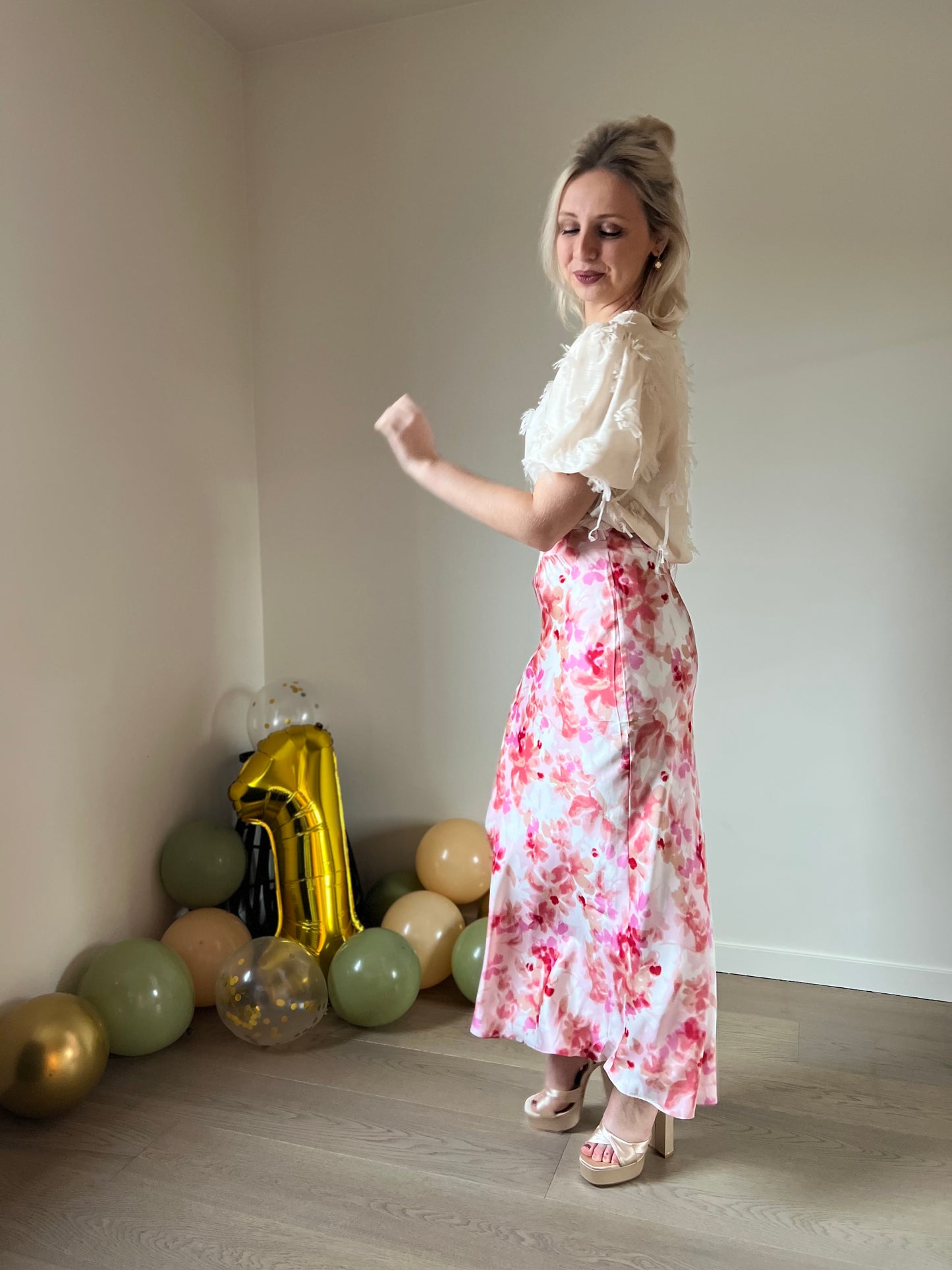 Pink floral skirt