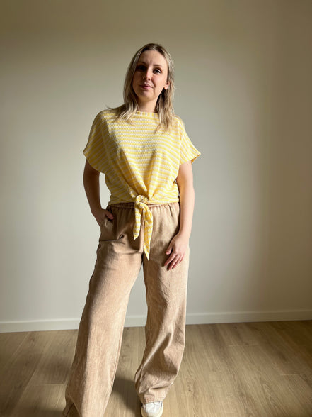 Striped tie-front top yellow