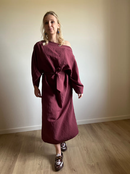 Burgundy wrapped dress