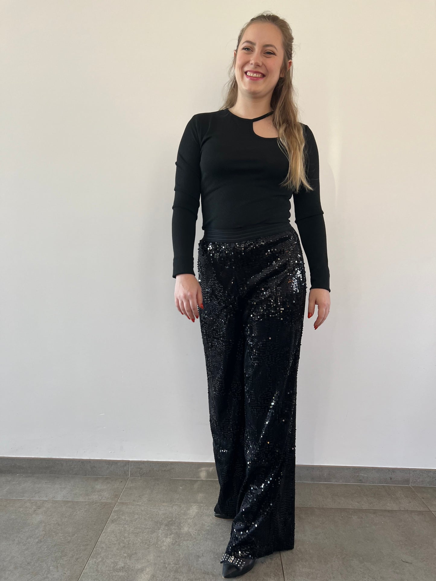 Sequin pants black