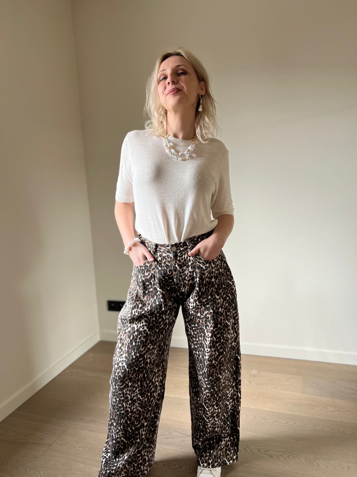 Leopard wide pants