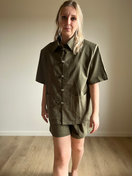 Mandarin linnen set - olive