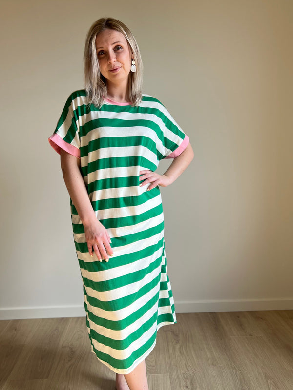 Striped dress green / pink