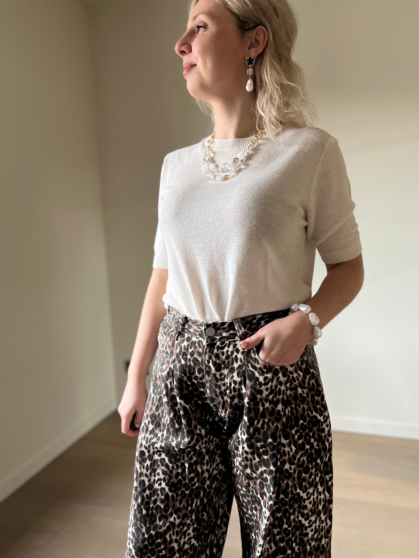 Leopard wide pants