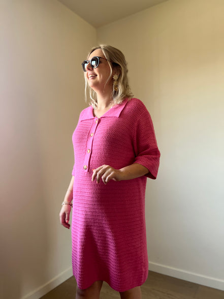 Gebreide jurk fuchsia