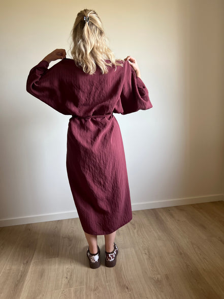 Burgundy wrapped dress