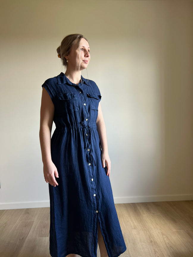 Marine linen sleeveless dress