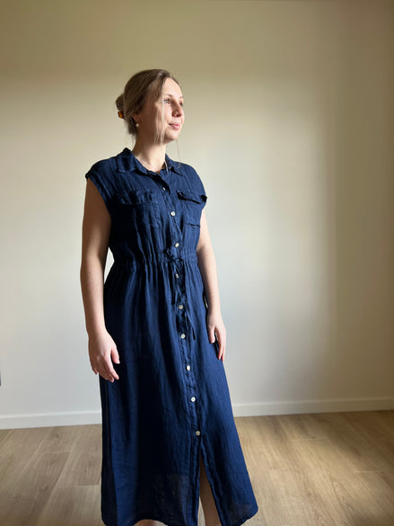 Marine linen sleeveless dress