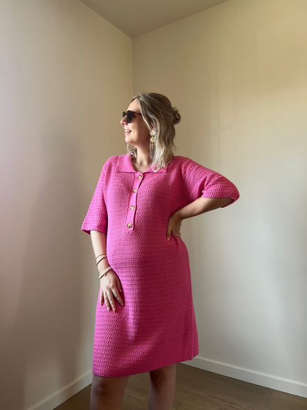 Gebreide jurk fuchsia