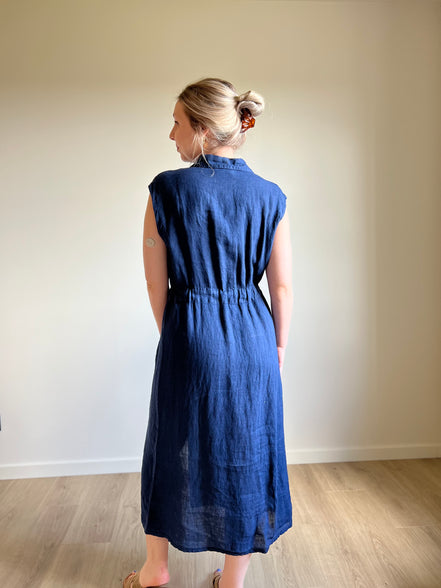Marine linen sleeveless dress