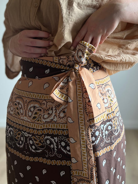 Paisley Wrap Midi Skirt – Mocha