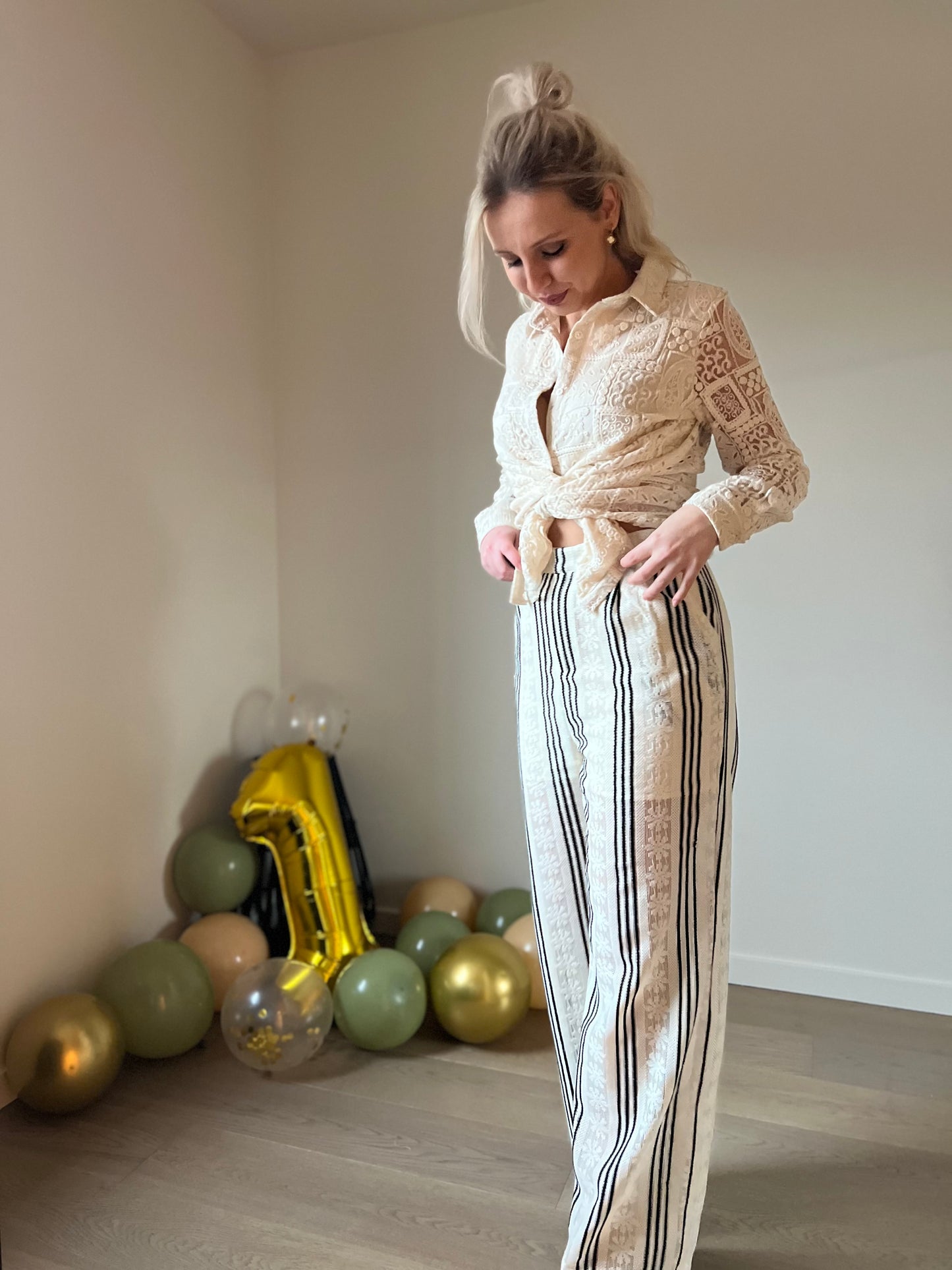 Striped lace pants