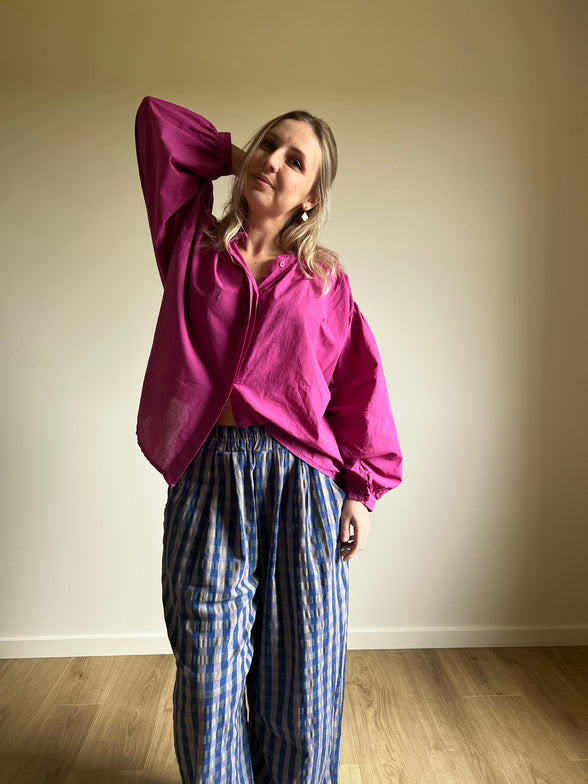 Wide-leg gingham trousers blue