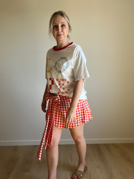 Vichy bow skort red/orange