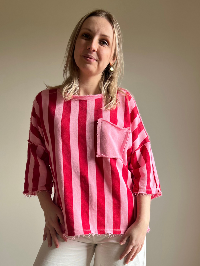 Red & Pink Striped Tee