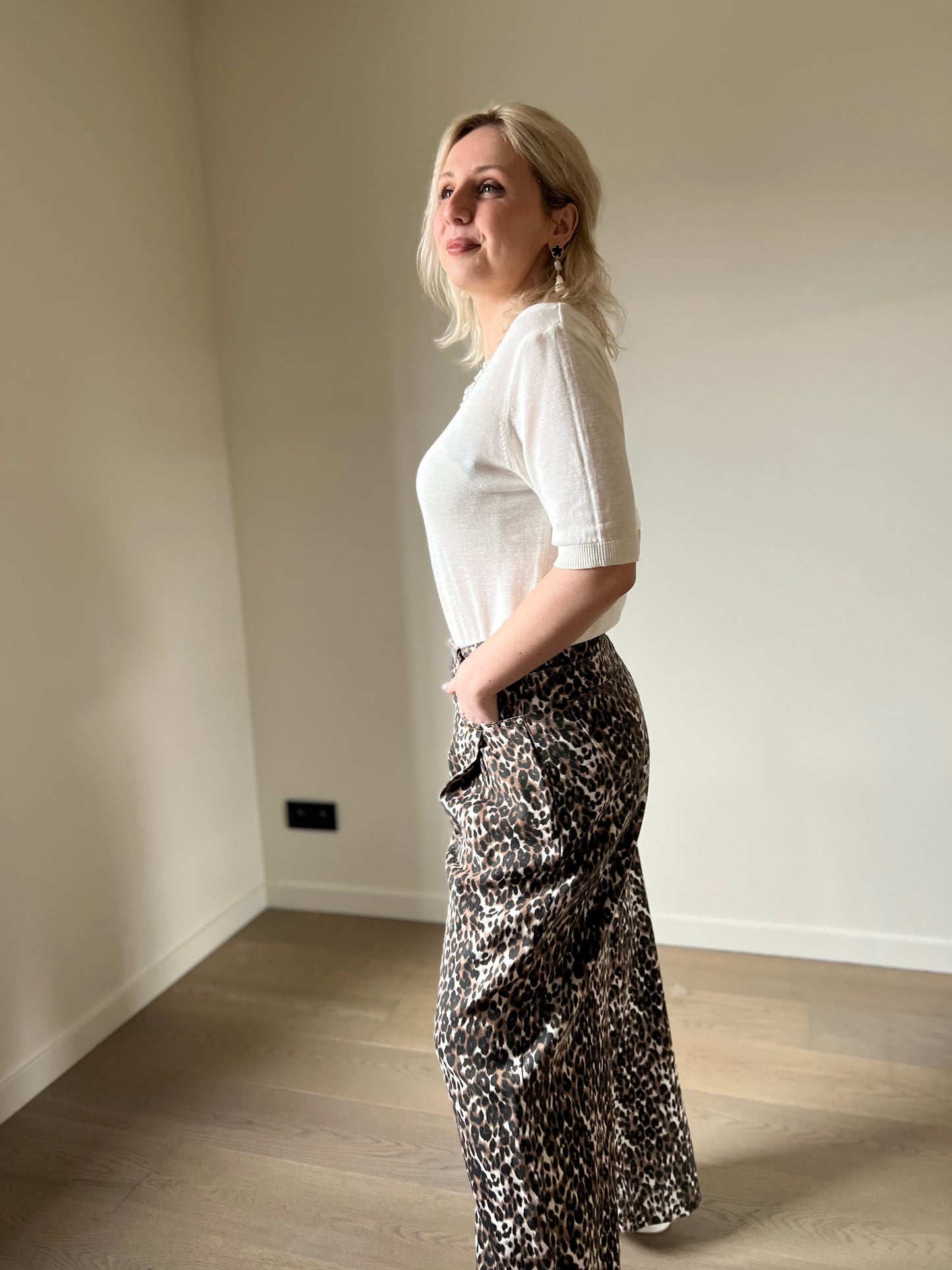 Leopard wide pants