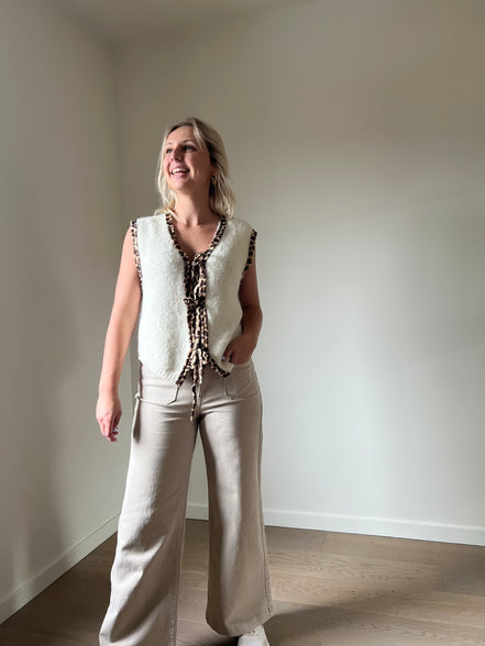 Cropped wijde broek beige