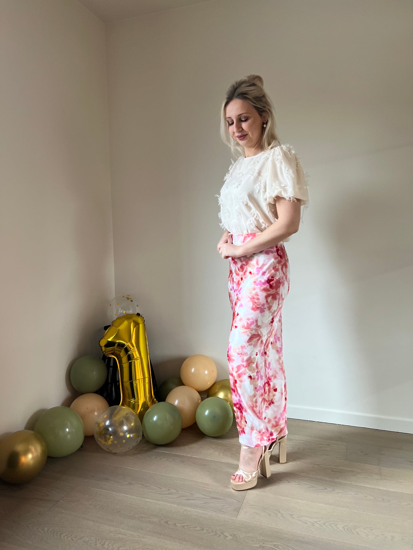 Pink floral skirt